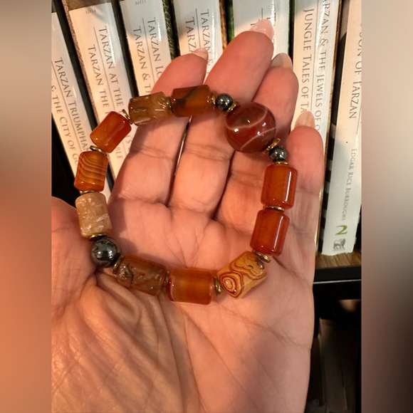 STRIPED AGATE + HAEMACHATES NATURAL STONES BRACELET size 7” - Picture 12 of 12